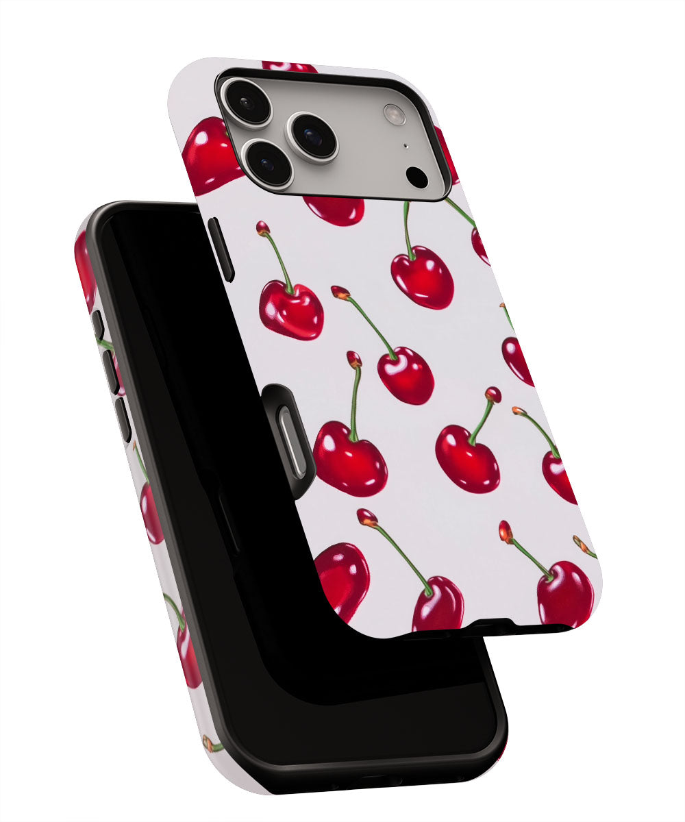 Double-Layer Semi-Handprinted Tough Matte Cherries iPhone Case