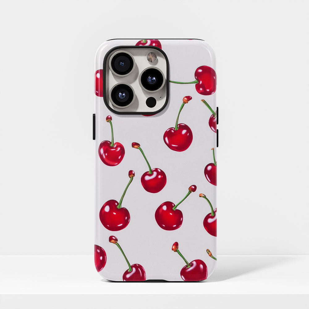 Double-Layer Semi-Handprinted Tough Matte Cherries iPhone Case