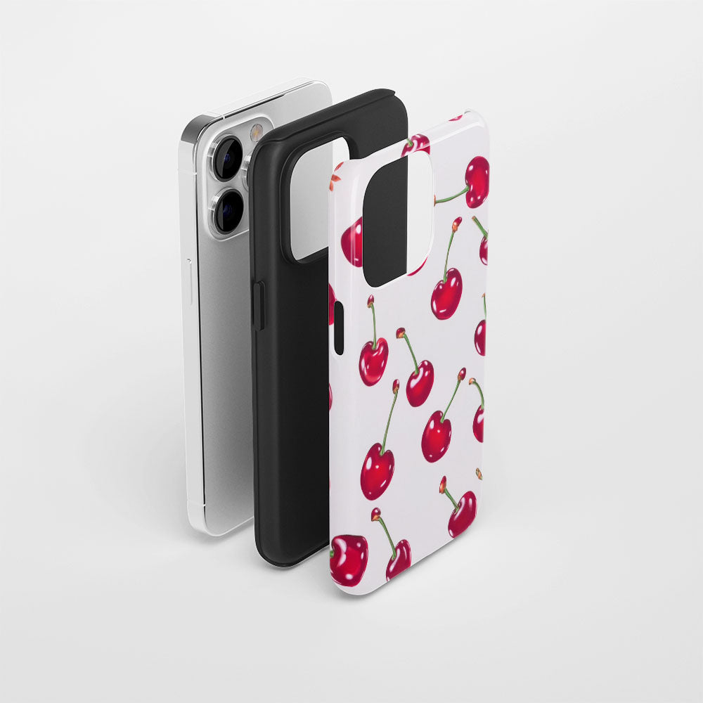 Double-Layer Semi-Handprinted Tough Matte Cherries iPhone Case