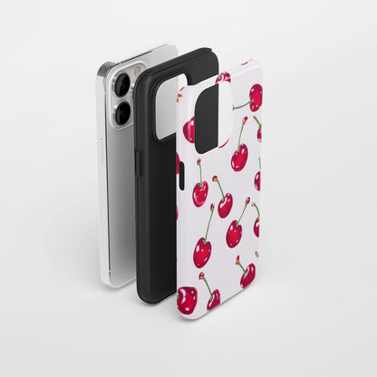 Double-Layer Semi-Handprinted Tough Matte Cherries iPhone Case