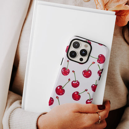 Double-Layer Semi-Handprinted Tough Matte Cherries iPhone Case