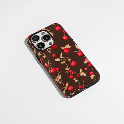 Double-Layer Semi-Handprinted Tough Matte Cherries iPhone Case