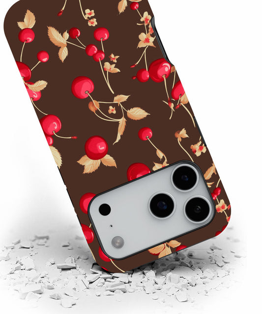 Double-Layer Semi-Handprinted Tough Matte Cherries iPhone Case