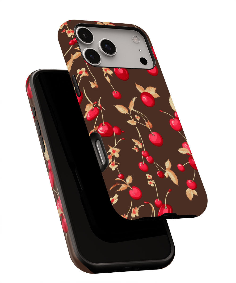 Double-Layer Semi-Handprinted Tough Matte Cherries iPhone Case