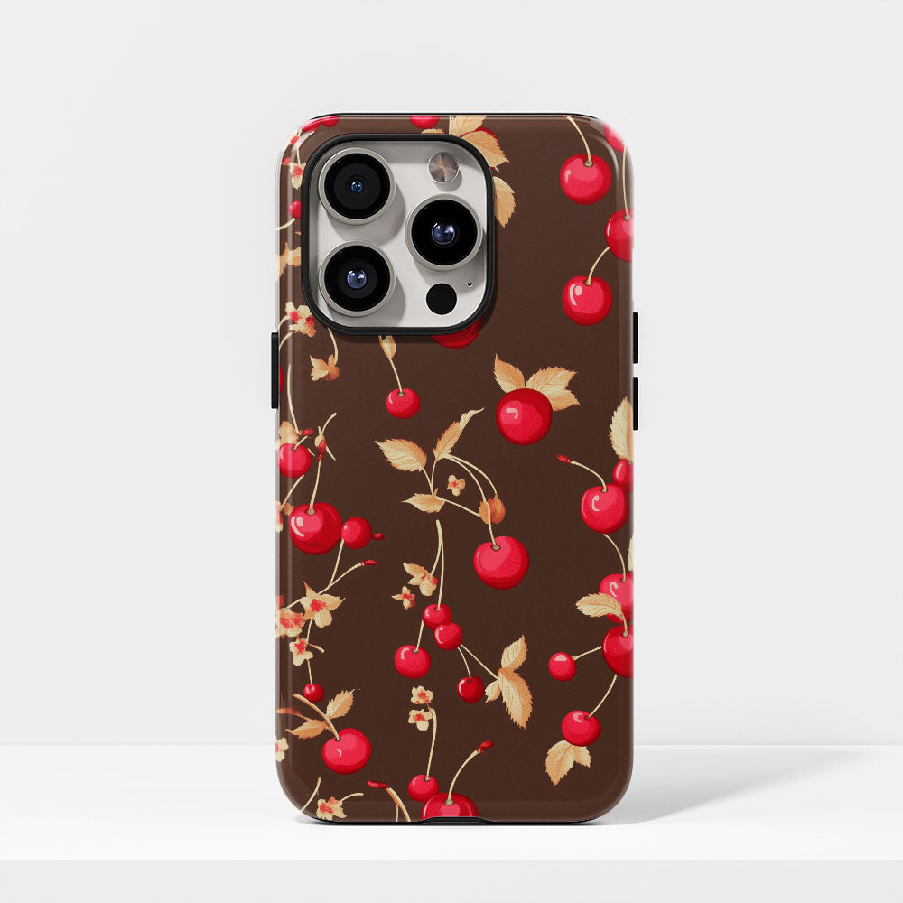 Double-Layer Semi-Handprinted Tough Matte Cherries iPhone Case