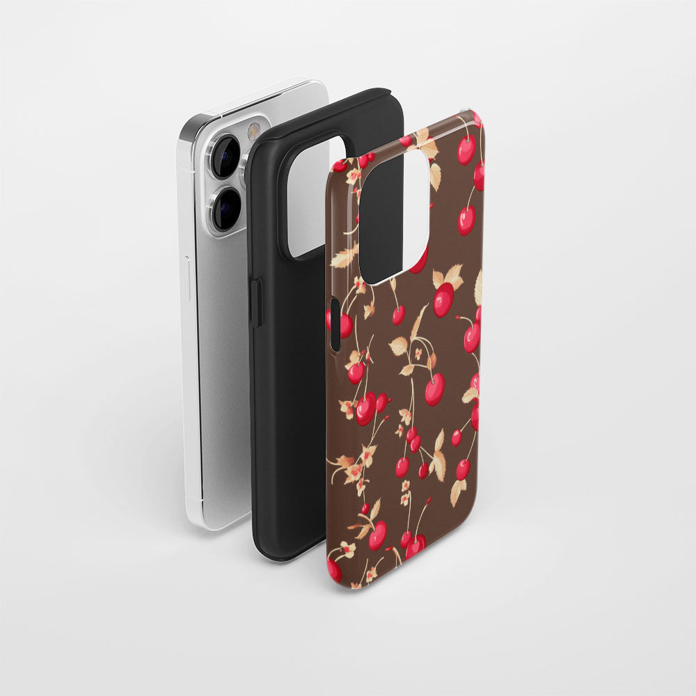 Double-Layer Semi-Handprinted Tough Matte Cherries iPhone Case