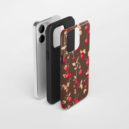 Double-Layer Semi-Handprinted Tough Matte Cherries iPhone Case