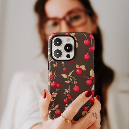 Double-Layer Semi-Handprinted Tough Matte Cherries iPhone Case