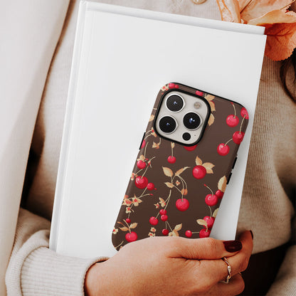 Double-Layer Semi-Handprinted Tough Matte Cherries iPhone Case