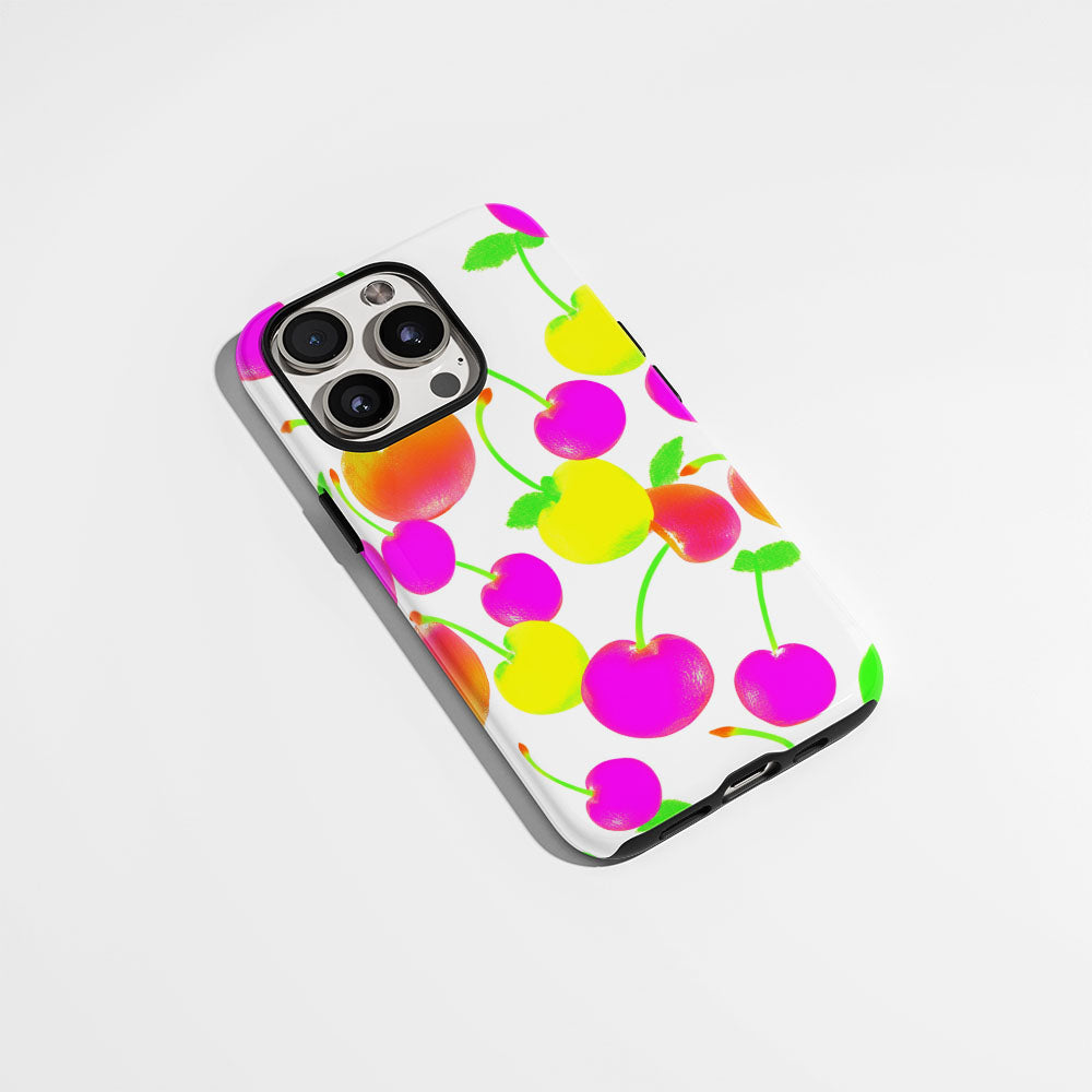 Double-Layer Semi-Handprinted Tough Matte Cherries iPhone Case