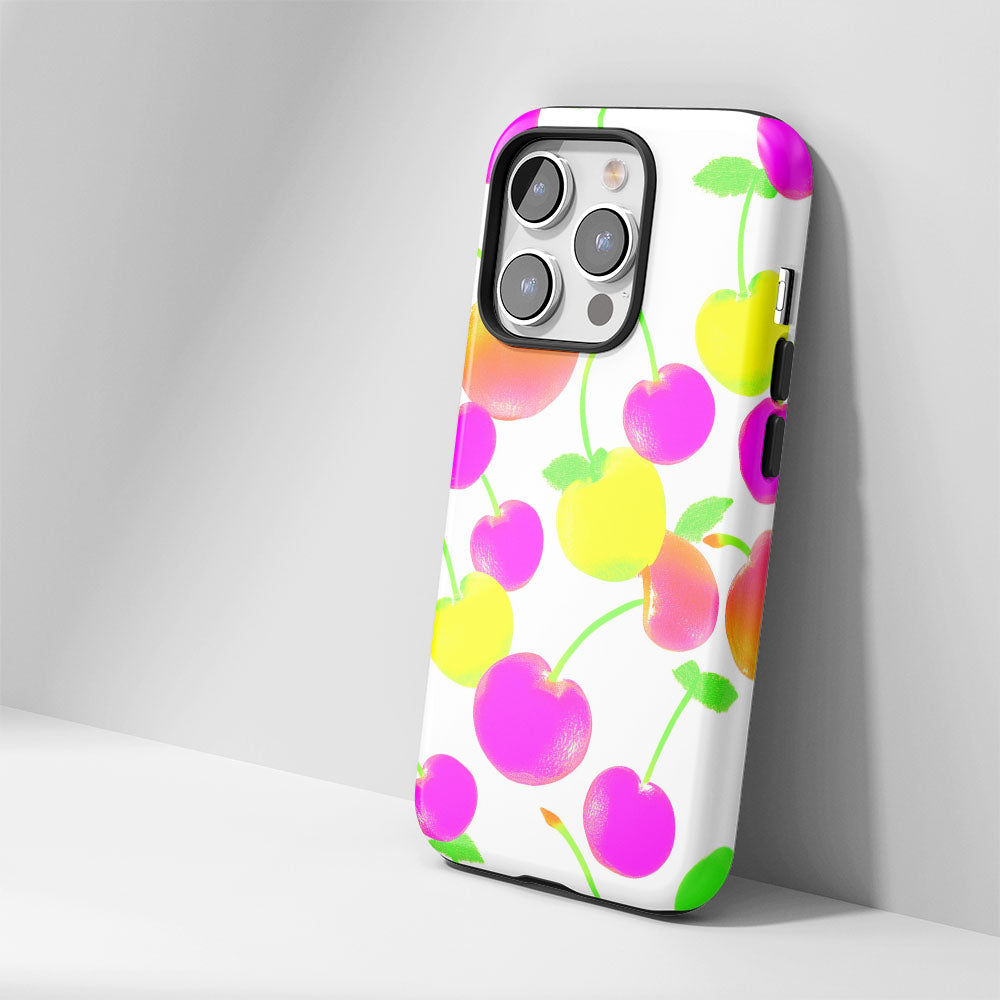 Double-Layer Semi-Handprinted Tough Matte Cherries iPhone Case