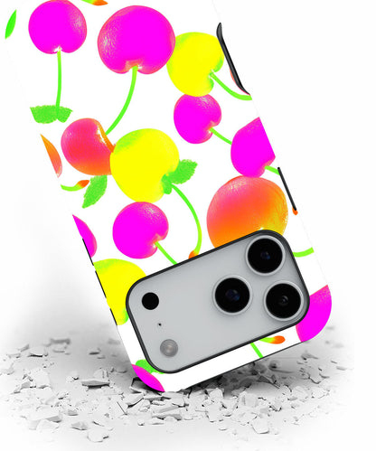Double-Layer Semi-Handprinted Tough Matte Cherries iPhone Case