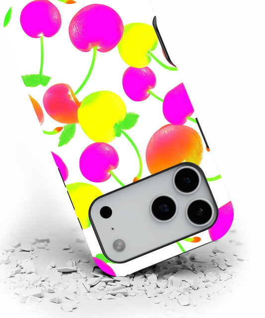 Double-Layer Semi-Handprinted Tough Matte Cherries iPhone Case