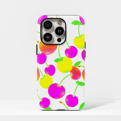 Double-Layer Semi-Handprinted Tough Matte Cherries iPhone Case