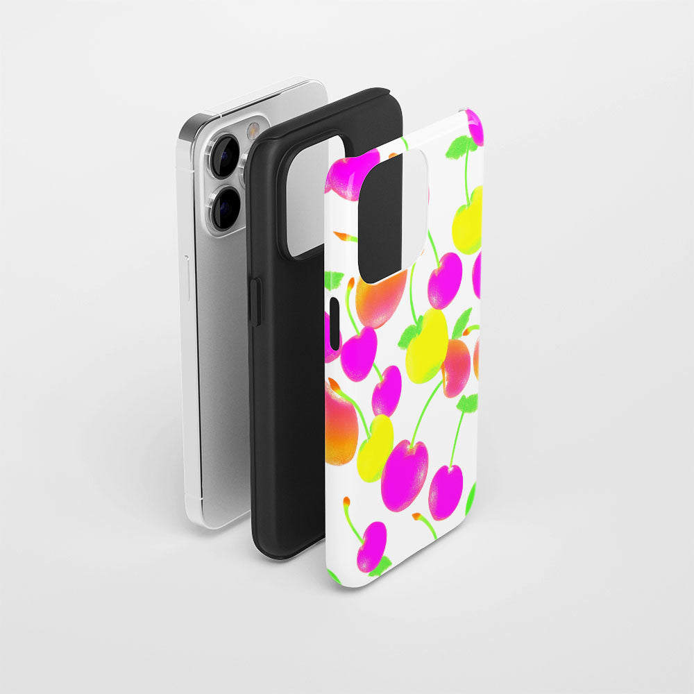 Double-Layer Semi-Handprinted Tough Matte Cherries iPhone Case
