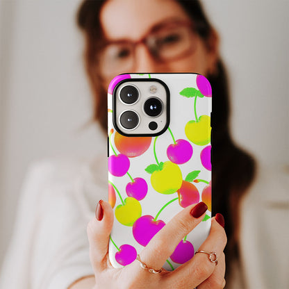Double-Layer Semi-Handprinted Tough Matte Cherries iPhone Case