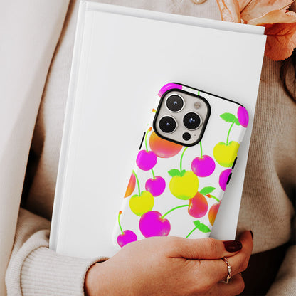 Double-Layer Semi-Handprinted Tough Matte Cherries iPhone Case