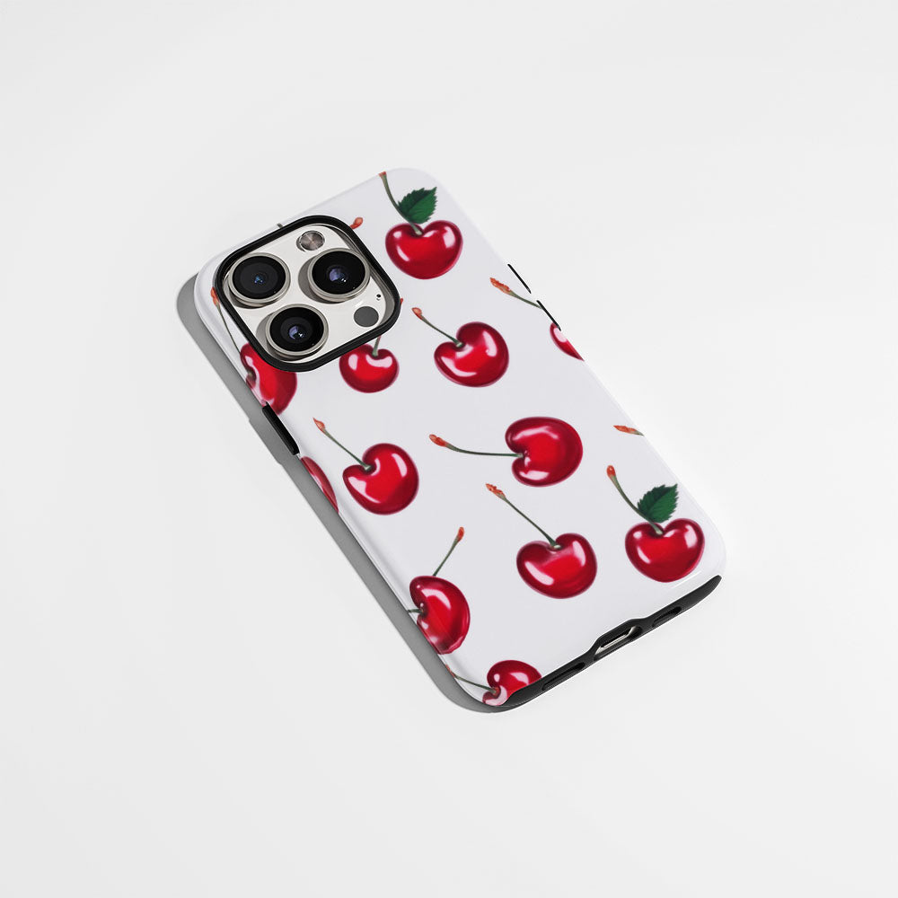 Double-Layer Semi-Handprinted Tough Matte Cherries iPhone Case
