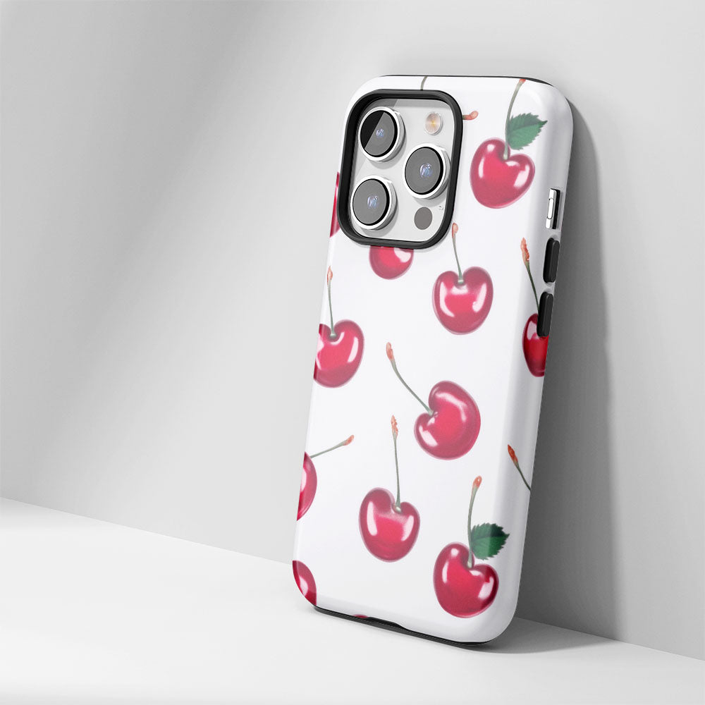 Double-Layer Semi-Handprinted Tough Matte Cherries iPhone Case