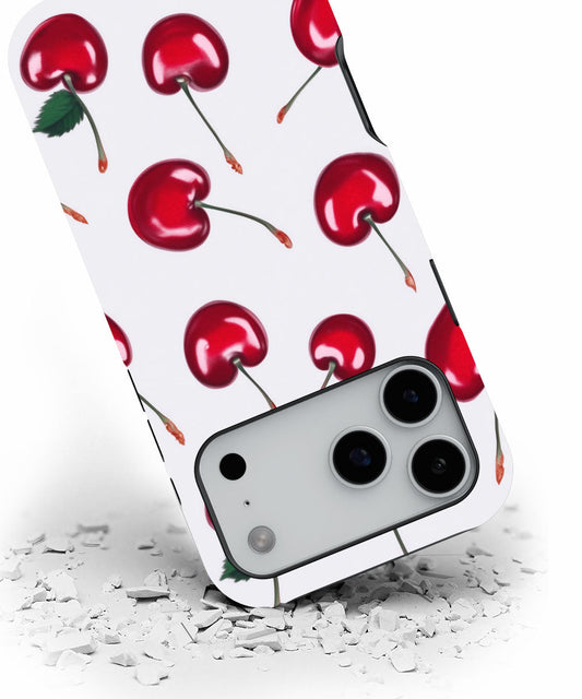 Double-Layer Semi-Handprinted Tough Matte Cherries iPhone Case