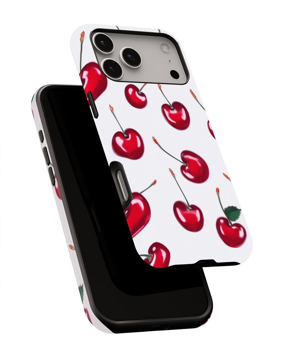 Double-Layer Semi-Handprinted Tough Matte Cherries iPhone Case
