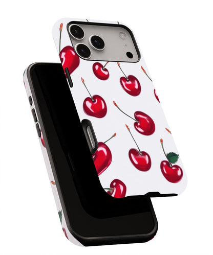 Double-Layer Semi-Handprinted Tough Matte Cherries iPhone Case
