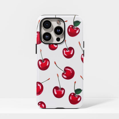 Double-Layer Semi-Handprinted Tough Matte Cherries iPhone Case