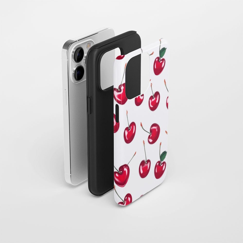 Double-Layer Semi-Handprinted Tough Matte Cherries iPhone Case