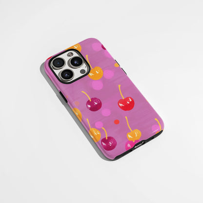 Double-Layer Semi-Handprinted Tough Matte Cherries iPhone Case