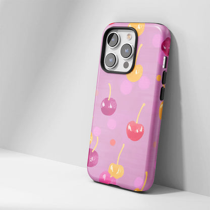 Double-Layer Semi-Handprinted Tough Matte Cherries iPhone Case