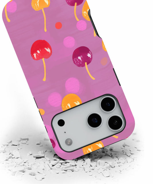 Double-Layer Semi-Handprinted Tough Matte Cherries iPhone Case