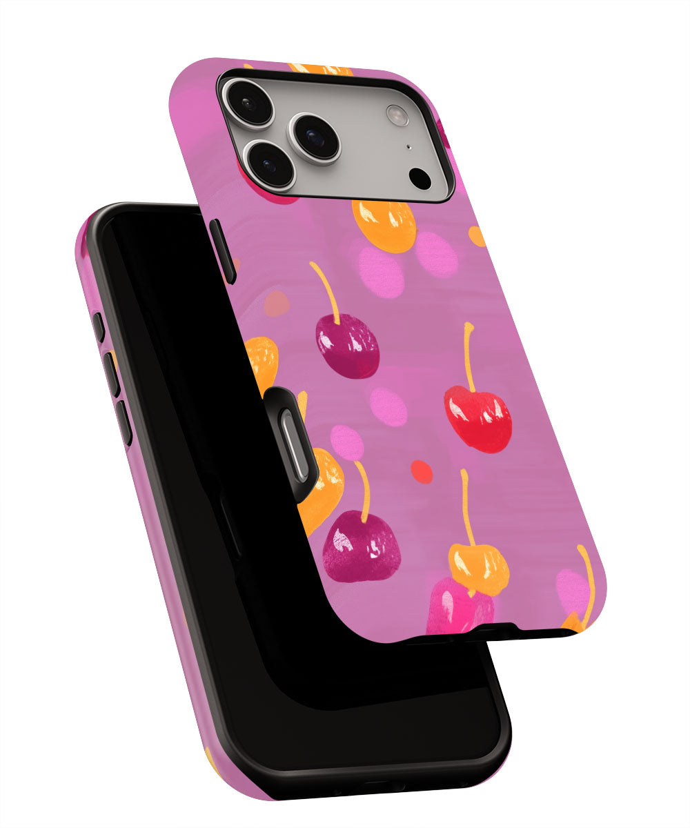Double-Layer Semi-Handprinted Tough Matte Cherries iPhone Case