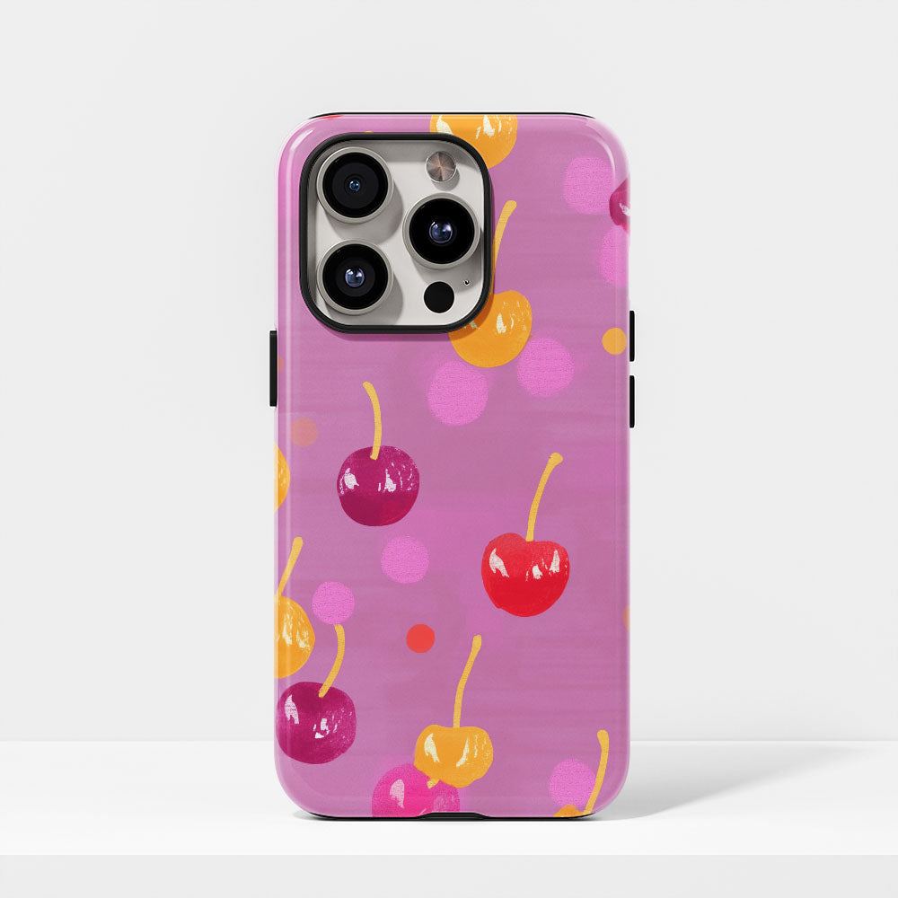 Double-Layer Semi-Handprinted Tough Matte Cherries iPhone Case