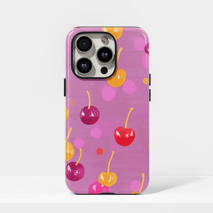 Double-Layer Semi-Handprinted Tough Matte Cherries iPhone Case