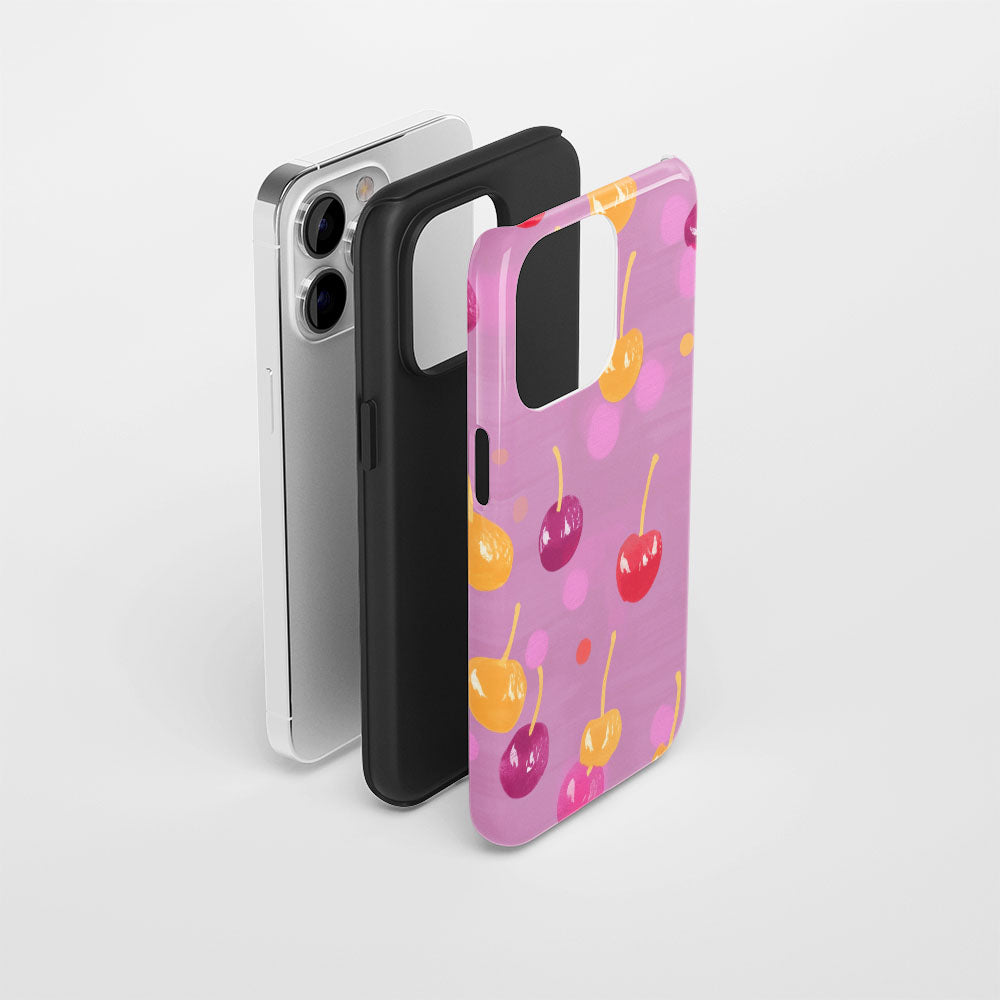 Double-Layer Semi-Handprinted Tough Matte Cherries iPhone Case