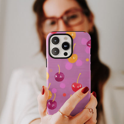 Double-Layer Semi-Handprinted Tough Matte Cherries iPhone Case