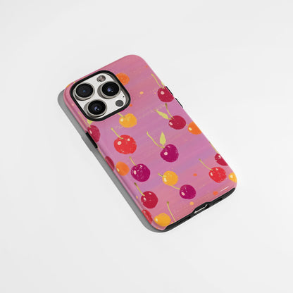 Double-Layer Semi-Handprinted Tough Matte Cherries iPhone Case