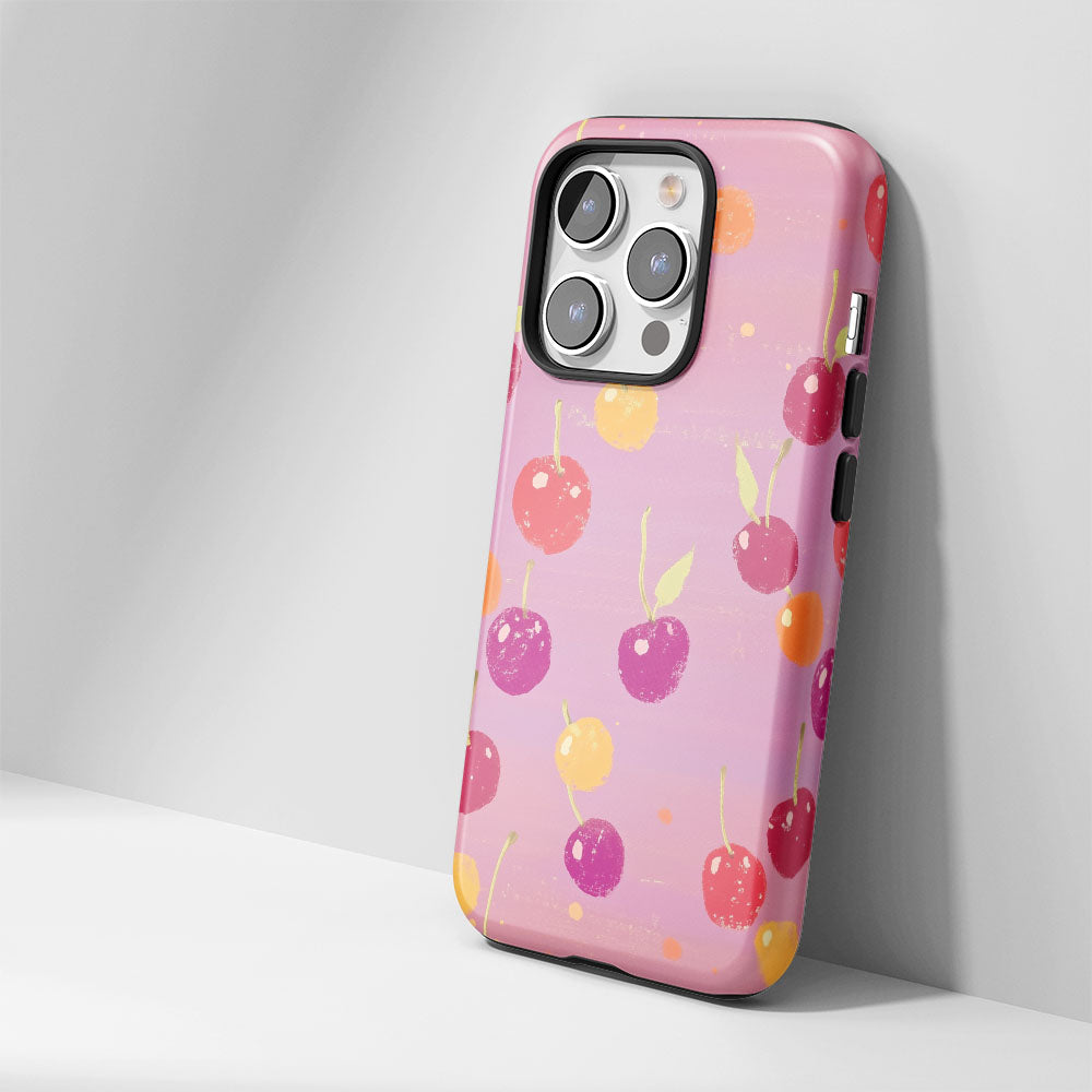 Double-Layer Semi-Handprinted Tough Matte Cherries iPhone Case