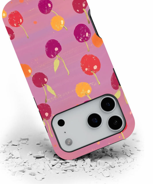 Double-Layer Semi-Handprinted Tough Matte Cherries iPhone Case