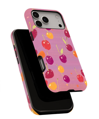 Double-Layer Semi-Handprinted Tough Matte Cherries iPhone Case