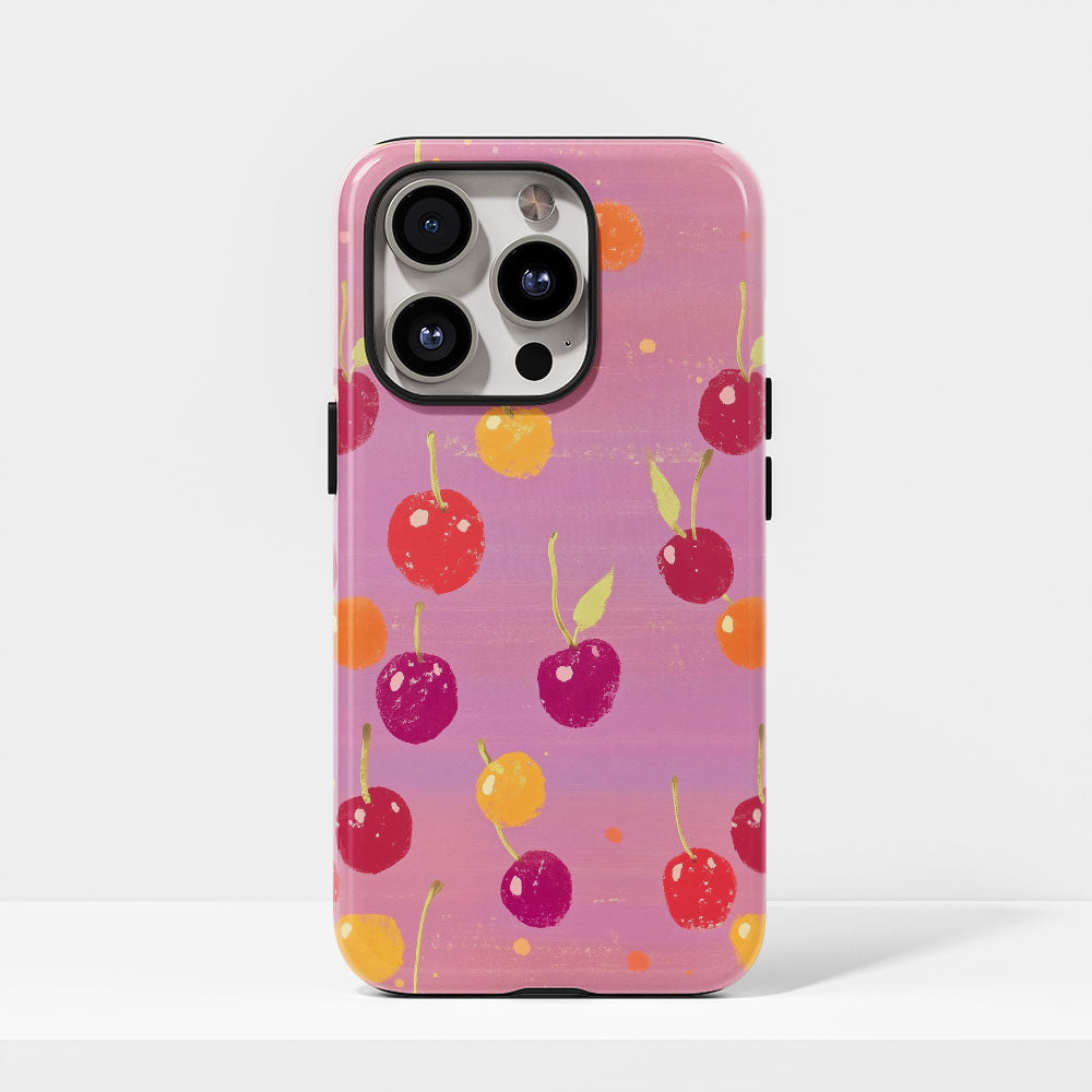 Double-Layer Semi-Handprinted Tough Matte Cherries iPhone Case