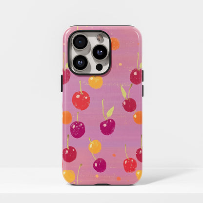 Double-Layer Semi-Handprinted Tough Matte Cherries iPhone Case