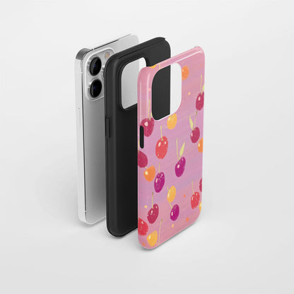 Double-Layer Semi-Handprinted Tough Matte Cherries iPhone Case