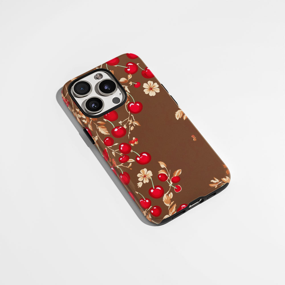 Double-Layer Semi-Handprinted Tough Matte Cherries iPhone Case