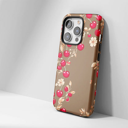 Double-Layer Semi-Handprinted Tough Matte Cherries iPhone Case
