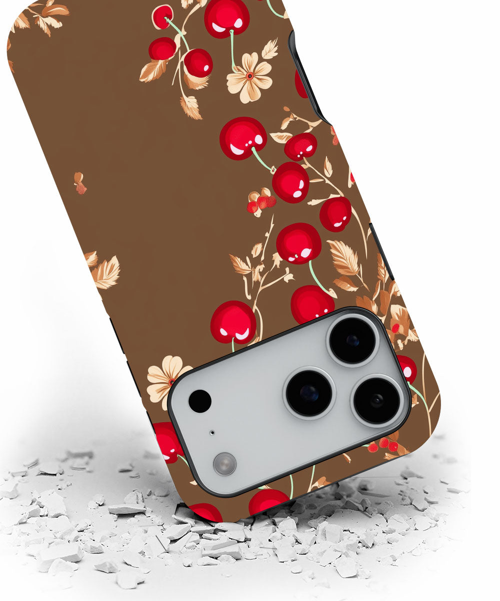Double-Layer Semi-Handprinted Tough Matte Cherries iPhone Case