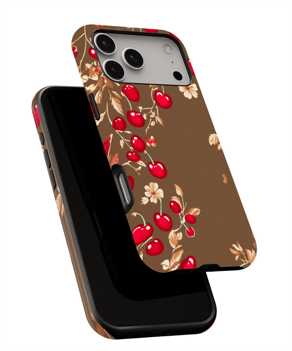 Double-Layer Semi-Handprinted Tough Matte Cherries iPhone Case