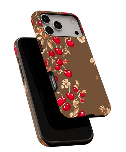 Double-Layer Semi-Handprinted Tough Matte Cherries iPhone Case