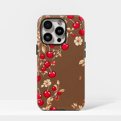Double-Layer Semi-Handprinted Tough Matte Cherries iPhone Case