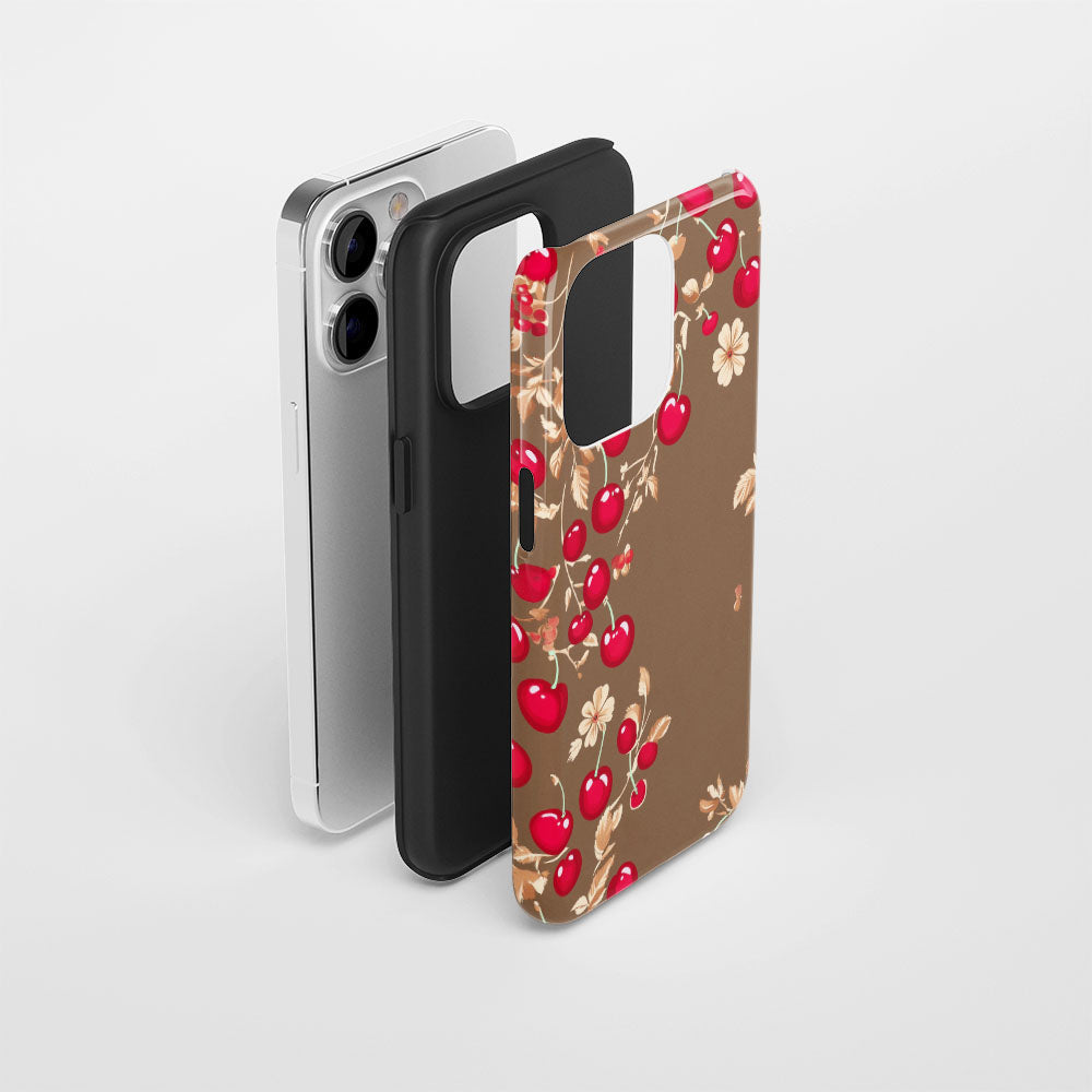 Double-Layer Semi-Handprinted Tough Matte Cherries iPhone Case